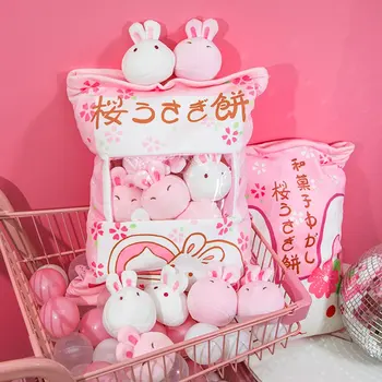 Krepšys Kawaii Japonijoje Vyšnių žiedai, rožinis pliušinis Pardavimo 8pcs mielas triušis lėlės, minkšti kimštiniai žaislai, draugei, vaikas, gimtadienio meilės dovana