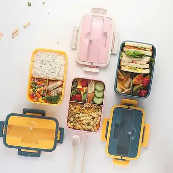 Kviečių Šiaudų Medžiaga Bento box japonų stiliaus vaikams Studentų maisto konteineryje nepralaidžiose Aikštėje priešpiečių dėžutė Su Kamera
