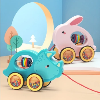 Kūdikių Animacinių Filmų Gyvūnų Automobilio Traukti Virvę, Žaislai, Vilkite Transporto Priemonių Barškučių Švietimo Dovanos
