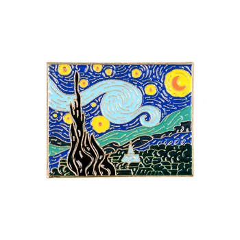 Kūrybinė Asmenybė Van Gogho Portretas Emaliuota Segė Žvaigždėtas Dangus, Saulė, Mėnulis Aliejaus Tapybos Teptuku Piešimo Lenta Ženklelis Pin Papuošalai Dovana