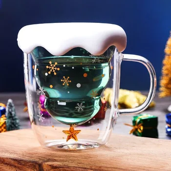 Kūrybos Kalėdų Puodelis Stiklo puodelis Kalėdų Eglutė Žvaigždučių Taurės Aukštos Temperatūros Dvigubas Vandens Puodelį akinius Šalies Kalėdų Dovanos mergaitė vaikas