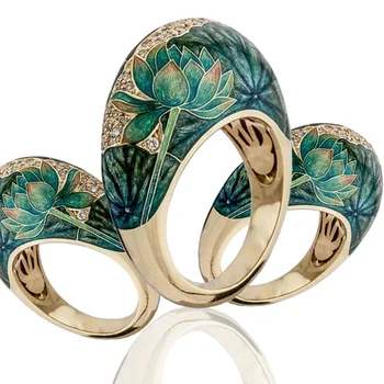 Kūrybos Klasikinio Temperamentas Žalia Lotus Modelis Žiedas Moterims Vestuves Kokteilis Jubiliejų, Papuošalai, Dovanos