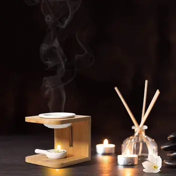 Kūrybos Smilkalų Degiklis su Bambuko Rėmo Lempos, Buitinės Žvakių Laikiklis Keramikos Censer Aromatas Degiklis Naktį Šviesos Namų Puošybai