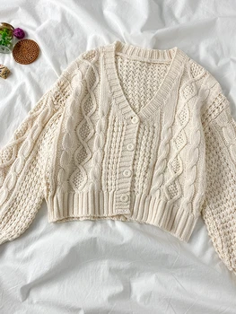 Laisvas džemperis cardigan megztinis, megzti striukė rudens 2020 naujų korėjos mah-a-Ri v-kaklo, trumpas viršuje tendencija
