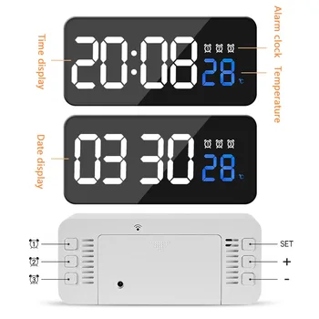 LED Daugiafunkcinis Veidrodis, Laikrodis Skaitmeninis Signalo Atidėjimo Laiko Rodymas Naktį LCD Šviesos Stalo Darbalaukio Namų Dekoro