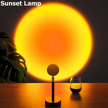 LED Saulėlydžio Projekcija Naktį Žibintai USB Mygtuką Kambarys Coffe shop Fono Sienos Atmosferą, Stalo Lempos, Kolonėlė Vaivorykštė Projektorius