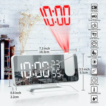 LED Skaitmeninis Laikrodis-Žadintuvas Žiūrėti Lentelėje Elektroninių Darbalaukio Laikrodžius, USB Pabusti FM Radijas Laiko Projektorius Temperatūros Drėgmės Matuoklis