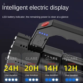 LED Įkraunamas Žibintuvėlis Super Šviesus, Quad-Core Stiprios Šviesos Įkrovimo Lauko avantiūra Nešiojamų Lempa Zondo Ilgas Ištvermės