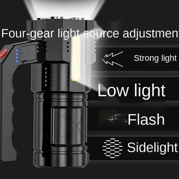 LED Įkraunamas Žibintuvėlis Super Šviesus, Quad-Core Stiprios Šviesos Įkrovimo Lauko avantiūra Nešiojamų Lempa Zondo Ilgas Ištvermės