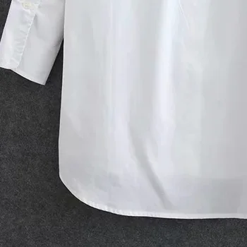 LVWOMN Za Moteriški Marškinėliai Vintage White Popelinowy Palaidinės Viršutinis Moteriškas Atsitiktinis Turn-žemyn Apykaklės ilgomis Rankovėmis Stiliaus Moteris Prarasti Palaidinukės