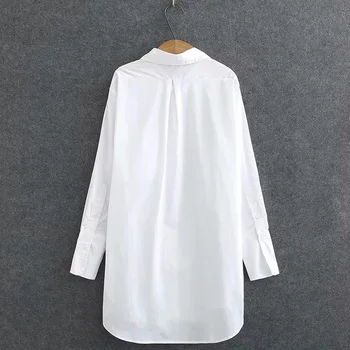 LVWOMN Za Moteriški Marškinėliai Vintage White Popelinowy Palaidinės Viršutinis Moteriškas Atsitiktinis Turn-žemyn Apykaklės ilgomis Rankovėmis Stiliaus Moteris Prarasti Palaidinukės