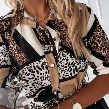 Mados ilgomis Rankovėmis Marškinėliai Suknelė Moterims Leopardas Spausdinti Turn-Žemyn Apykaklės Moterų Drabužiai Atsitiktinis Mini Moterų suknelės, naują atvykimo 2020 m.