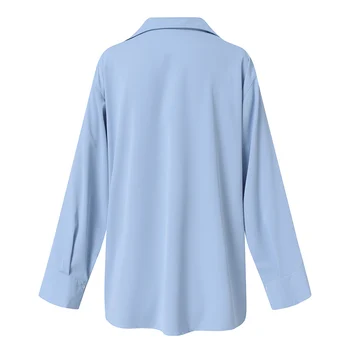 Mados Kietas Marškinėliai Moterų Asimetrinių Palaidinukės ZANZEA 2021 ilgomis Rankovėmis Blusas Moterų Atvartas Pavasario Tunika Chemise