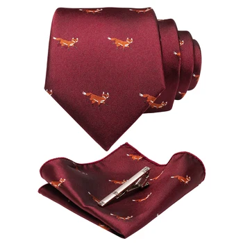 Mados Mens Ryšius Aikštėje kišenėje Nustatyti 8cm Dinozaurų Modelis Kaklaraištis raudonas Šilko Gravata Žakardiniai Audiniai Necktie Vestuvių Verslo accessories