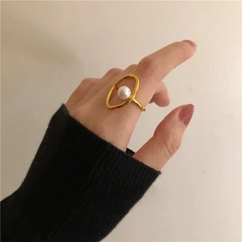 Mados Mergaitė Dovana Metalo Žiedas, Moterų Papuošalai Geometrinis Apvalios Žiedo Gatvės Šaudyti Priedai Imitacija, Perlų Žiedas