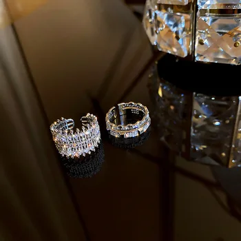 Mados perdėti hollowout deimantų nustatyti plataus leidimas atidaryti žiedas asmenybės žiedas ponios rodomojo piršto žiedą