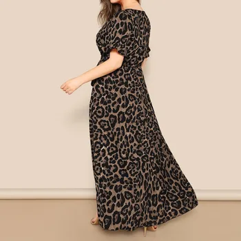 Mados Seksualus Plius Dydis Suknelės Moterims 2021 Ilgai Derliaus Seksualus Leopardas Spausdinti V-kaklo Atsitiktinis Palaidų Trumpas vasaros moterų suknelė