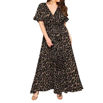 Mados Seksualus Plius Dydis Suknelės Moterims 2021 Ilgai Derliaus Seksualus Leopardas Spausdinti V-kaklo Atsitiktinis Palaidų Trumpas vasaros moterų suknelė