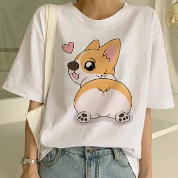 Mados Shiba Inu Grafinis Spausdinti marškinėliai Moterims Harajuku Estetinės Baltos Viršūnės 2021 M. Vasarą moterys, Aukštos Kokybės Streetwear Marškinėlius