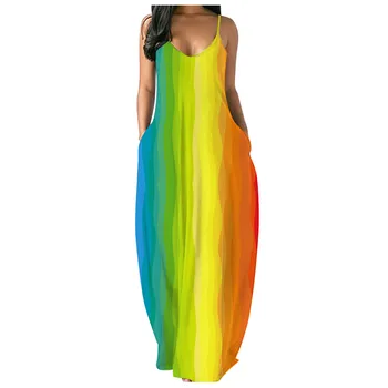 Maxi Suknelės Moterims Vasaros 2021 Gradientas Print Dress O-kaklo Gėlių Spausdinti Rankovių Plius Dydžio Megztinis Ilgas Sukneles Skraiste