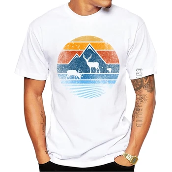 Medvilnės Naujausias Wild Life Vyrų T-Shirt O Kaklo Vasaros Geometrinis Moutain Spausdintos Grafikos Marškinėlius Atsitiktinis Viršūnes Juokinga Elnias Tees