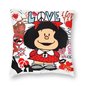 Meilė Ir Mafalda Apsuptas Širdis Pagalvėlė Padengti Quino Manga Animacinių filmų Mesti Pagalvės užvalkalą už Sofos Užsakymą Užvalkalas Apdaila
