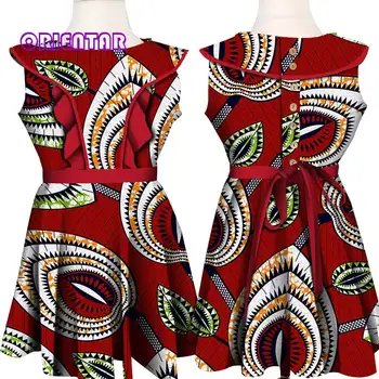 Merginos Afrikos Suknelė Afrikos Drabužius Afrikos Spausdinti heidi bazin Riche Merginos Dashiki Suknelė su Diržo Raukiniai Kratinys Vaikai Suknelė WYT411