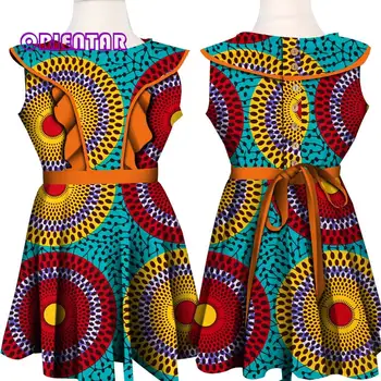 Merginos Afrikos Suknelė Afrikos Drabužius Afrikos Spausdinti heidi bazin Riche Merginos Dashiki Suknelė su Diržo Raukiniai Kratinys Vaikai Suknelė WYT411