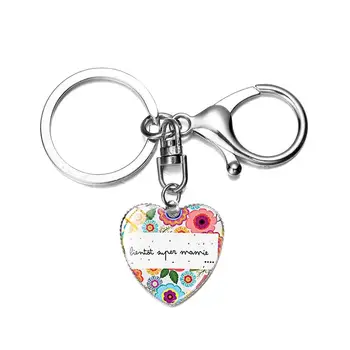 Mielas Animacinių filmų Modelis Stiklo Kupolas Meilė Širdies Keychain prancūzijos Laiške Mamie Papy Žavesio Key Chain Geriausia Dovana Seneliams