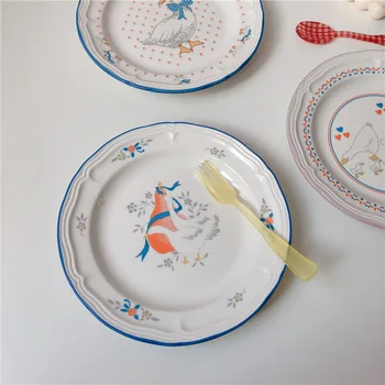 Mielas Korėjos Animacinių Filmų Žąsų Desertiniai Patiekalai, Keramikos Užkandžiai Plokštės Pusryčiai, Pyragai Dinnerwares
