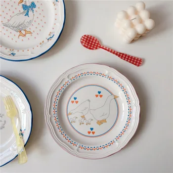Mielas Korėjos Animacinių Filmų Žąsų Desertiniai Patiekalai, Keramikos Užkandžiai Plokštės Pusryčiai, Pyragai Dinnerwares