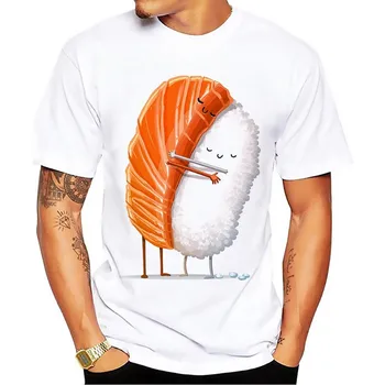 Mielas Lašišos apkabinti sushi ryžiai juokinga marškinėlius vyrų JOLLYPEACH PREKĖS 2018 nauji balti trumpomis rankovėmis atsitiktinis homme cool anime marškinėliai