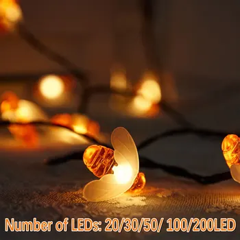 Mielas Mažai Bičių Saulės LED Pasakų Šviesos 20/50 LED Lauko Vandeniui Sodo Tvora/Terasa papuošalai Kalėdų Šviesos Girlianda