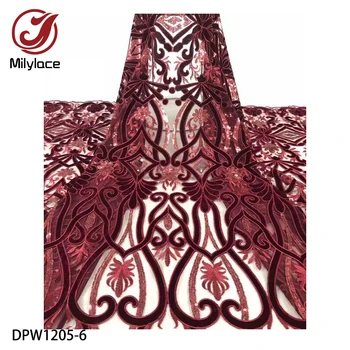 Milylace Naujo dizaino Afrikos nėrinių audinio 5 metrų aksomo, tiulio siuvinėjimo nėrinių audinys su blizgančiais šalies suknelės DPW1205