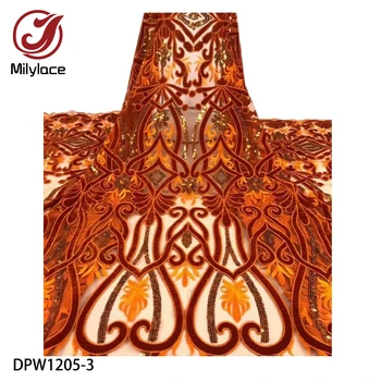 Milylace Naujo dizaino Afrikos nėrinių audinio 5 metrų aksomo, tiulio siuvinėjimo nėrinių audinys su blizgančiais šalies suknelės DPW1205