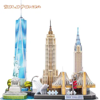 Miniatiūriniai 40 cm 3D New York Kartono miesto peržiūrėti Garsaus Pasaulio Pastatas Miestas Linijos Įspūdį Statybos Mūrinis Modelis Popieriaus Pastate