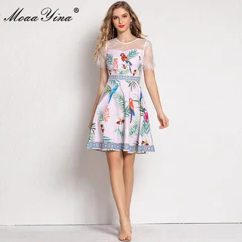 MoaaYina Naujas 2021 Mados Dizainerių Suknelės Moterų Vasaros trumpomis rankovėmis Kratinys Gyvūnų Gėlių spausdinti Šalis Derliaus Mini Suknelė