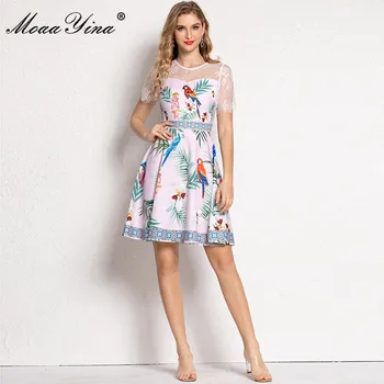 MoaaYina Naujas 2021 Mados Dizainerių Suknelės Moterų Vasaros trumpomis rankovėmis Kratinys Gyvūnų Gėlių spausdinti Šalis Derliaus Mini Suknelė