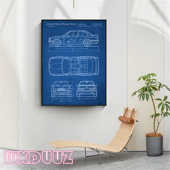 Modernios pramonės HD dizaino automobilio modelio projektavimo parametro modelio retro stiliaus namo sienos apdaila art deco tapybos drobės plakatas