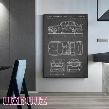 Modernios pramonės HD dizaino automobilio modelio projektavimo parametro modelio retro stiliaus namo sienos apdaila art deco tapybos drobės plakatas