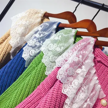 Moterys, susagstomi megztiniai Megztinis Nėrinių V kaklo, Saldainiai spalvų Trikotažas Vieną Krūtinėmis Atsitiktinis megzti Megztinis Outwear Studentų Striukė Kailis