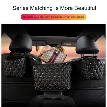 Moterų automobilio sėdynės atlošo saugojimo net garsenybių diamond automobilių saugojimo šiukšlių maišą grynųjų maišelį automobilių multi-function automobilio bako tvirtinimas tvarkinga