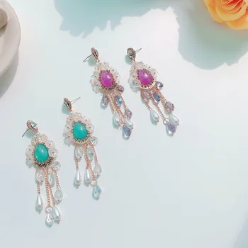 Moterų Kristalų gėlių auskarai ilgai temperamentas kutas perlų auskarai, pakabukas