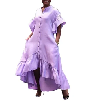 Moterų Marškinėliai, Suknelės Trumpomis Rankovėmis, Raukiniai Nereguliarus Didelis Mažas Mygtukas Į Viršų Ruffles Moterų Plius Dydis Afrikos Vasaros Negabaritinių Rūbeliai