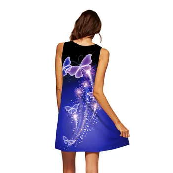 Moterų Mini Trumpas Vasaros Paplūdimio Suknelė 3D Drugelis Spausdinti Derliaus Boho Suknelė 2020 Ilgai Tunika Viršūnes Atsitiktinis-Line Prarasti Šifono Suknelė