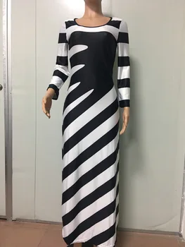 Moterų Naujo Stiliaus Ilgas Sijonas Devynių Rankovėmis Apvalios Kaklo Dryžuotas Zebras Modelio ilgomis Rankovėmis Suknelė Office Elegantiški moteriški Drabužiai