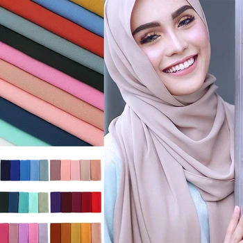 Moterų paprastas burbulas šifono skara hijab wrap printe vientisų spalvų skaros, lankelis moterų hijabs šalikai/šalikas 60 spalvų