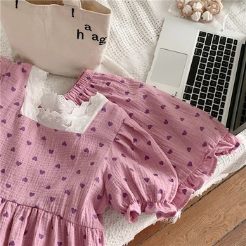 Moterų pižama nustatyti vasaros sleepwear cute medvilnės patalynė trumpas rankovės puloveriai šortai pijamas meilužio širdį spausdinti lacework Y580