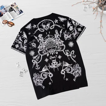 Moterų, Vyrų, Vasaros Velnias Kaukolė Žvaigždžių Grafinis Abiejų Pusių Spausdinimo Pora T-Shirt Gotikos Trumpas Rankovėmis Viršūnes Harajuku y2k Broadcloth Tees