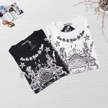 Moterų, Vyrų, Vasaros Velnias Kaukolė Žvaigždžių Grafinis Abiejų Pusių Spausdinimo Pora T-Shirt Gotikos Trumpas Rankovėmis Viršūnes Harajuku y2k Broadcloth Tees